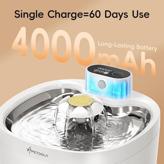 Wireless Cat Water Fountain 95fl-oz/2.8L Cat Fountain,Stainless Steel Tray,Rechargeable Pet Drinking Fountains for Cats and Dogs(Cat Fountain+3 Filters)