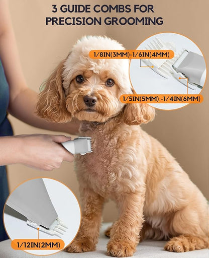 Dog Clippers Grooming Kit, 4 in 1 Quiet Cordless Dog Paw Trimmer & Nail Grinder, Small Dog Cat Clippers Electric Rechargeable Low Noise Pet Shaver for Trimming Hair on Paw Eye Ear Face Rump (Gray)