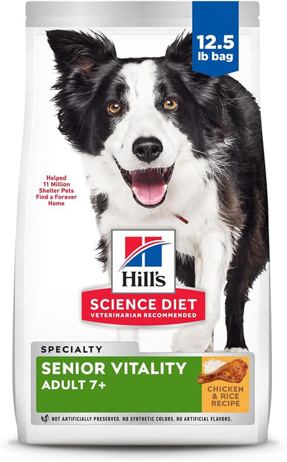 Hill's Science Diet Adult 7+ Senior Vitality Dry Dog Food, Chicken & Rice, 12.5 lb. Bag