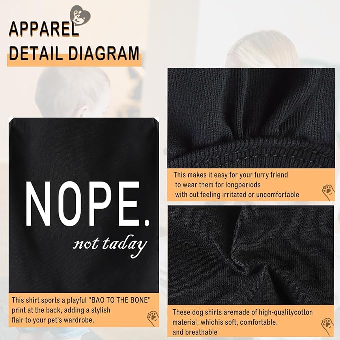Discover Cozy Cotton Canine Wear: Soft, Lightweight, and Breathable Dog Shirt Vest with Eye-Catching Graphics(Nope not Today), Keeping Your Furry Friend Warm and Comfy! Black XXL