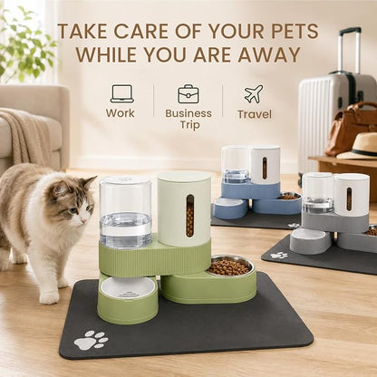 Gravity Cat Feeder 2 Pack Automatic Food Feeder Stainless Steel Water Dispenser Set 360 Degree Rotatable Pet Bowls with Silicone Mat for Cats Small Medium Dogs, Large Capacity(Blue)