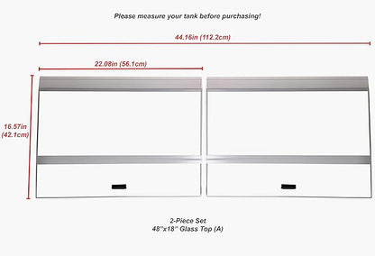 H2Pro Glass Canopy 2 Piece Set for Aqueon & All Glass only 75/90/110 Gallon 48x18 Aquarium Fish Tank (Each Piece Measure 22.08 x 16.57 x 0.16in)
