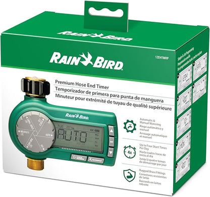 Rain Bird 1ZEHTMRP Premium Professional Grade Electronic Digital Hose End Timer/Controller, One Zone/Station, Battery Operated, Digital with Brass Inlet/Outlet