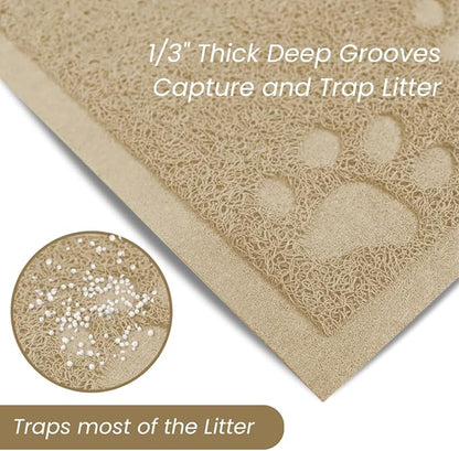 Andalus Medium Cat Litter Mat, Pack of 1 - Waterproof, Non-Slip & Easy to Clean Cat Litter Box Mat for Extra Efficient Pet Litter-Trapping, Beige (23.5” X 15.75”)