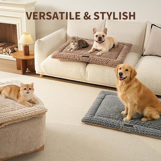Plush Cat Kneading Bed Mat, Premium Plush Fabric Bed with Non-Slip Bottom, 3cm Thick All-Season Cushion for Cats Who Knead, Machine Washable Anti-Static Pet Bed, 27x20 Inch, Milk