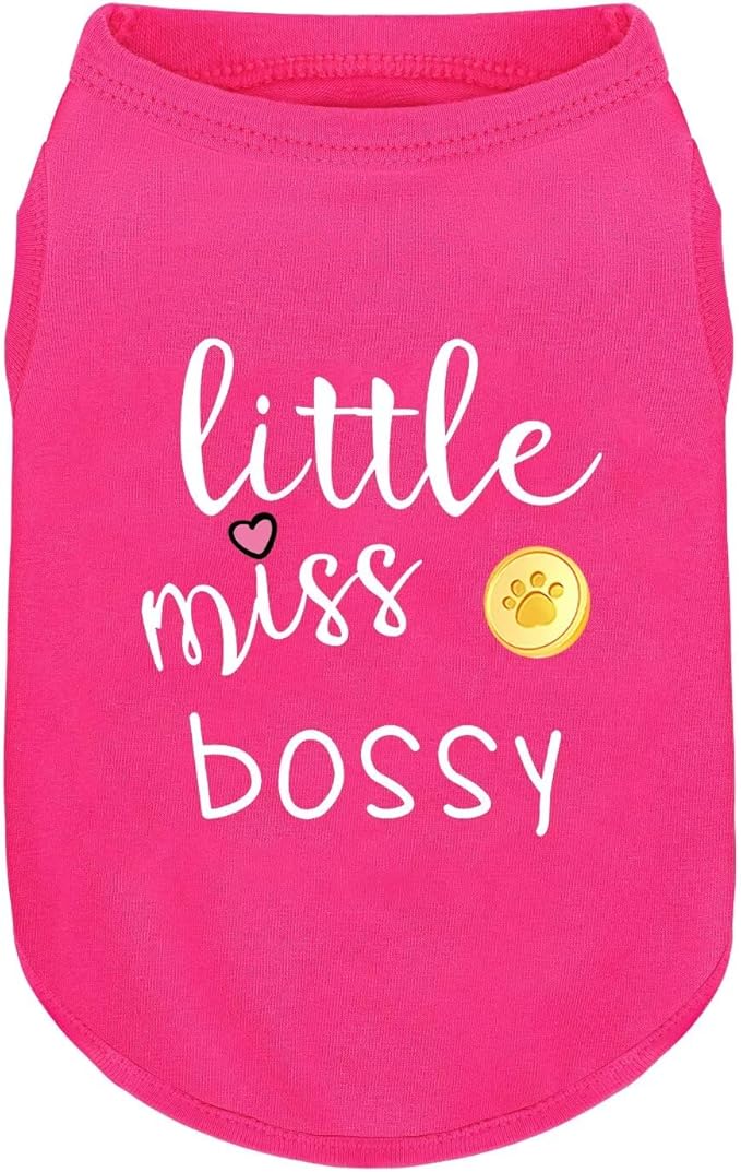 Pink Cotton Dog Shirt with 'Little Miss Bossy' Print, Soft & Breathable Pet Apparel for Small to Large Dogs, All-Season Sleeveless Vest, Cute and Comfortable Dog Outfit.Pink Gold XXL