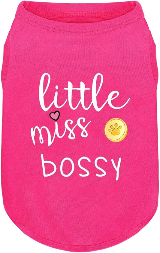 Pink Cotton Dog Shirt with 'Little Miss Bossy' Print, Soft & Breathable Pet Apparel for Small to Large Dogs, All-Season Sleeveless Vest, Cute and Comfortable Dog Outfit.Pink Gold XXL