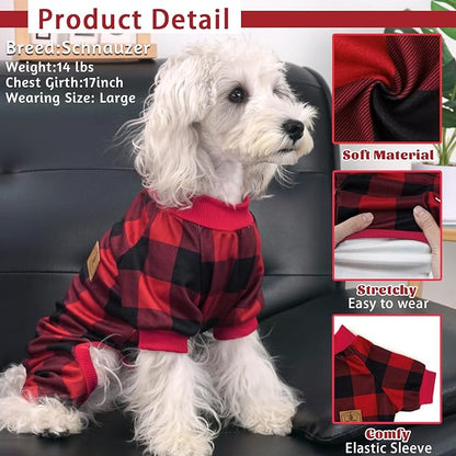 XPUDAC Dog Pajamas Soft Strechy Plaid Doggie Clothes for Small Medium Dogs Girl Boy Cat Apparel-XL