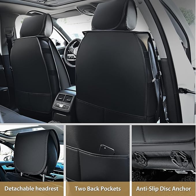 Nilight 5 Car Seat Covers Waterproof Faux Leather Cushions Anti-Slip Universal Fit for 5 Passenger Cars Kia Civic Corolla Hyundai Honda Camry CR-V RAV4 Fusion SUV Truck (Full Set, Black-Blue)