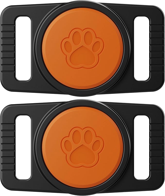 GOCII for Airtag Dog Collar Holder 2 Pack,Waterproof Dog Collar Holder for Apple AirTag(Gen 1 & 2),Silicone Air Tags Case for Dog Collars(Black & Orange)