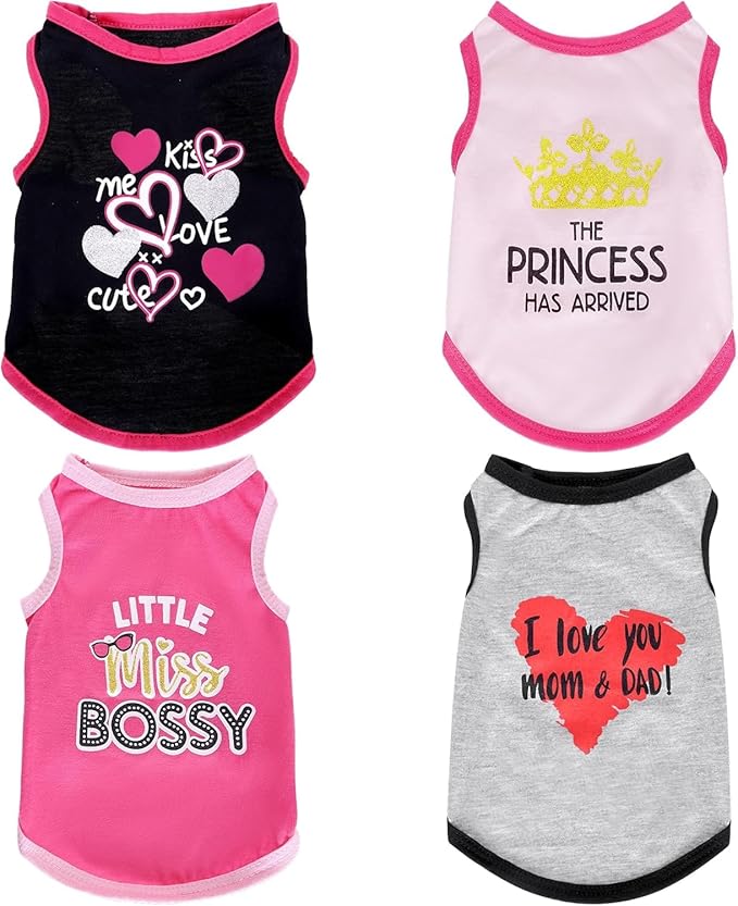 Pistha 4 Pack Dog Shirts Summer Printed Puppy Clothes Cute Sleeveless Pet T Shirts Dog Clothes for Small Medium Dogs Cats Girl(XL)
