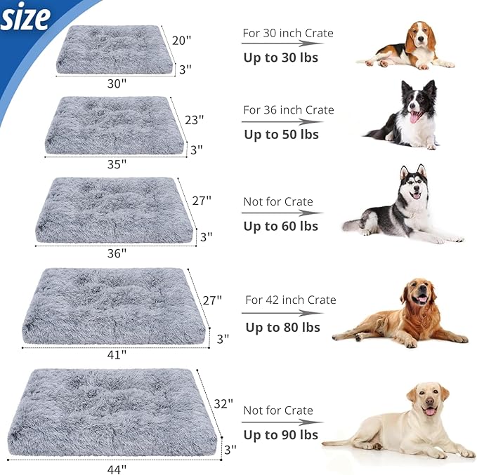 Fluffy Dog Crate Bed for Large Medium Dogs, Plush Faux Fur Dog Crate Pad,Washable Cozy Mat with Anti-Slip Bottom（35.0'' L × 23.0'' W × 3.0'' Th）