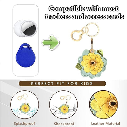 BORKUANA Leather Keychain Holder Case Compatible with AirTag,Cute Protective Cover with Keyring
