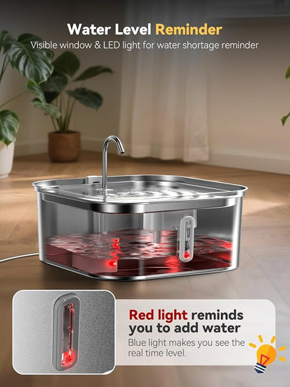 Large Dog Water Fountain 14L/3.7Gal, Stainless Steel Pet Fountain for Large Dogs and Multi-Pets Families, Visible Window & Extra Wide Drinking Area, Enlarges Capacity & Saves Space (with 7pcs Filters)