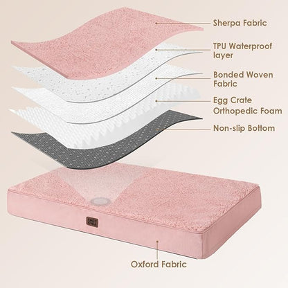 EHEYCIGA Orthopedic Dog Beds for Large Dogs with Removable Washable Cover for Crate, Pink, 35x23