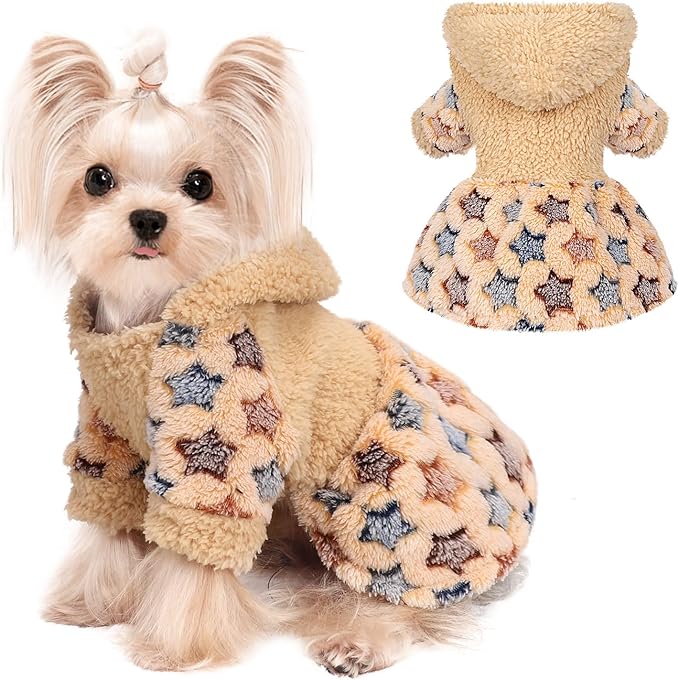 Dog Hoodie Dog Sweater Winter Puppy Clothes for Small Dogs Boy Girl Pet Hoodies Cold Weather Doggie Coats Fall Doggy Sweatshirt for Chihuahua Yorkie Cat Sweater Costume, Khaki, S
