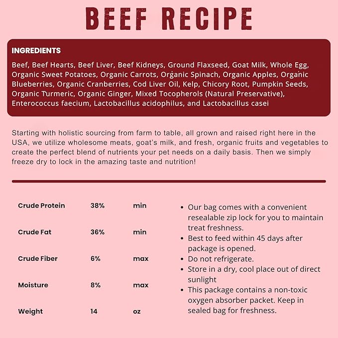 Shepherd Boy Farms Freeze Dried Raw Dog Food, All Natural, No Synthetics, Made in USA with Goat's Milk & Organic Produce, High Protein, Complete Meal (14oz, Beef)