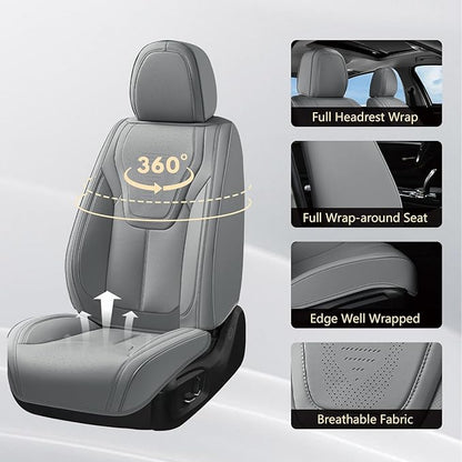 FLORICH Car Seat Cover Full Set, Automotive Seat Covers, Luxury Waterproof Leather Car Seat Protectors, Car Seat Cushions Universal Fit for Most Sedans SUVs Trucks - Grey