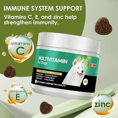 Multivitamin for Dogs，Dog Multivitamin Chews with Essential Vitamins & Minerals - Skin & Coat Health, Immune Support, Heart & Liver Care, Chicken Flavor, 120 Count