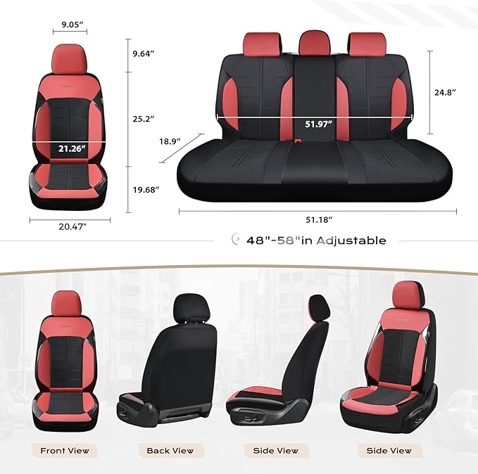 Coverado 3D Air Mesh Rear Car Seat Cover, Sports Carbon Fiber Design, Breathable Seat Protectors Airbag Compatible Comfort Universal for Most Cars, Van,Trucks, SUV, Black&Wine