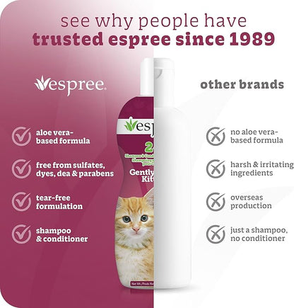 Espree Gentle Fresh Kitten Shampoo & Conditioner, Tearless Formula with Aloe Vera, Sulfate-Free, Paraben-Free, Harsh Chemical and Dye-Free, Safe for Sensitive Skin, 12oz