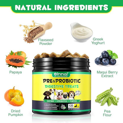 Probiotics for Dogs - Pre & Probiotic Digestive Treats for Dog, Support Gut Health, Seasonal Allergies, Itchy Ears, Dog Supplement Soft Chews, Immune Function Support for Dogs - 120pc/Duck Flavor