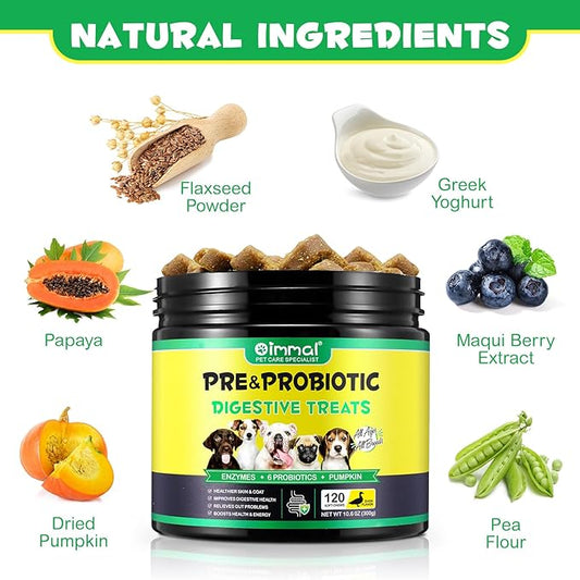 Probiotics for Dogs - Pre & Probiotic Digestive Treats for Dog, Support Gut Health, Seasonal Allergies, Itchy Ears, Dog Supplement Soft Chews, Immune Function Support for Dogs - 120pc/Duck Flavor