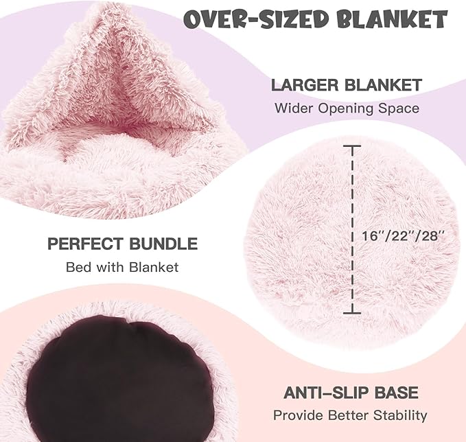 Himax Dog Beds for Large Dogs, Comfort Dogs Bed with Blanket Attached, Calming Anti-Anxiety Fluffy Dog Bed Washable (20"/26"/35") Pink