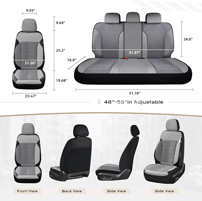 Coverado 3D Air Mesh Car Seat Cover Full Set, Sports Carbon Fiber Design, Breathable Seat Protectors Airbag Compatible Comfort Universal for Most Cars, Van,Trucks, SUV, Grey