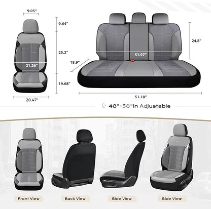 Coverado 3D Air Mesh Car Seat Cover Full Set, Sports Carbon Fiber Design, Breathable Seat Protectors Airbag Compatible Comfort Universal for Most Cars, Van,Trucks, SUV, Grey