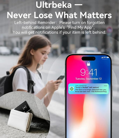 Ultrbeka Wallet Tracker Card IP68 Waterproof Bluetooth Tracker for Wallets, Passport, Work with Apple Find My, Wireless Charging, iOS Only [Apple MFi Certified]- 4pcs / 1* Wireless Charger