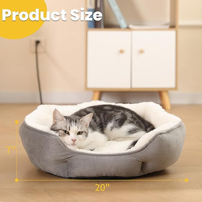 Heated Cat Bed Indoor for Cats & Small Dogs - Winter Warm Plush Round Pets Heating Bed, Ultra-Soft Velvet & Cotton Thermal Heated Dogs Bed for Cold Weather, Overheat Protection for Pets (20x20 Inch)