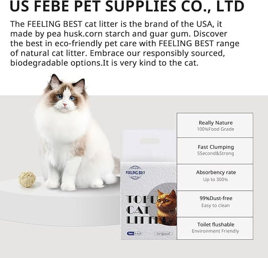 Tofu Cat Litter 11.2LB(5.6lb×2bag) Clumping, 100% Natural Raw Materials, Clumping,Flushable,Ultra Absorbent and Fast Drying,Solubility in Water,Really Dust-Free,Less Scattering