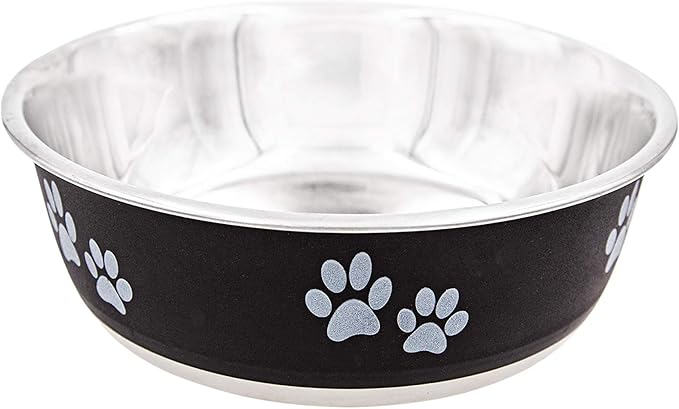 Food Bowl & Water Bowl for Dogs & Cats | Designer Series: Paw Print Detail, Stainless Steel & Black, 13 oz (FPP-Black S)