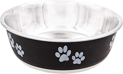 Food Bowl & Water Bowl for Dogs & Cats | Designer Series: Paw Print Detail, Stainless Steel & Black, 13 oz (FPP-Black S)