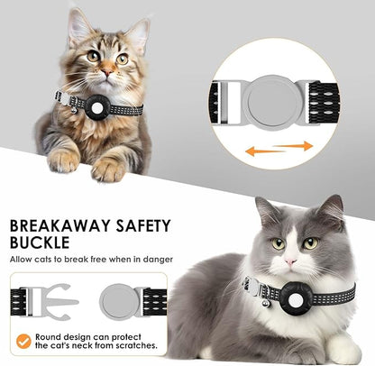 Cat Tracker, GPS Tracker Compatible with Apple Find My App(Only iOS), Waterproof Cat Tracker Collar with Bell and Safety Elastic Buckle, No Subscription Fee, Territory & Location History (Black)