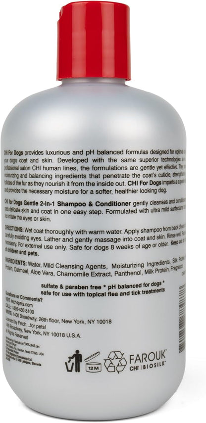CHI for Dogs Gentle 2-in-1 Shampoo and Conditioner, pH Balanced Dog Wash with Ionic Technology, Moisturizing Clean for Puppies and Adult Dogs, All Coat Types, Made in The USA, 16 Fl Oz