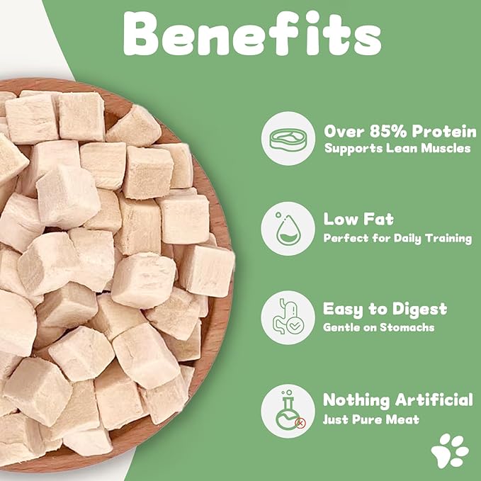 Freeze Dried Chicken Raw Cat & Dog Treats 7.1 OZ – Single Ingredient Chicken Cubes High Protein, Bite-Sized Grain-Free Pet Training Snacks for Small Dogs Cats