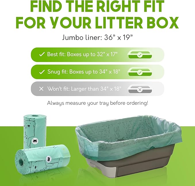 Home Compostable Cat Litter Box Liners, Jumbo XL 36” x 19” Drawstring - Extra Thick Heavy Duty Litter Box Bags, Tear Resistant & Leak-Proof Cat Liners for Easy Cleanup - Pack of 30