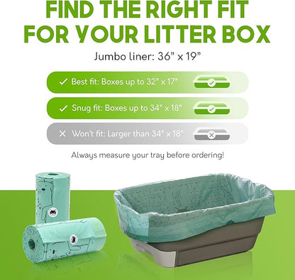 Home Compostable Cat Litter Box Liners, Jumbo XL 36” x 19” Drawstring - Extra Thick Heavy Duty Litter Box Bags, Tear Resistant & Leak-Proof Cat Liners for Easy Cleanup - Pack of 30