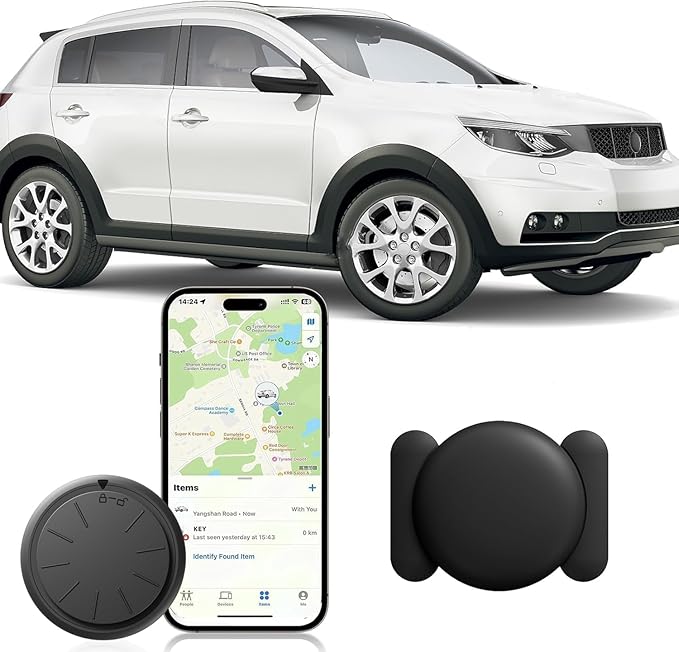 GPS Tracker for Vehicles,Mini Hidden Car Tracker with Magnetic Case,No Monthly Fee Real Time GPS Car Tracker Works with Apple Find My(iOS Only) (1PCS Black Tracker, Black Magnetic Case)