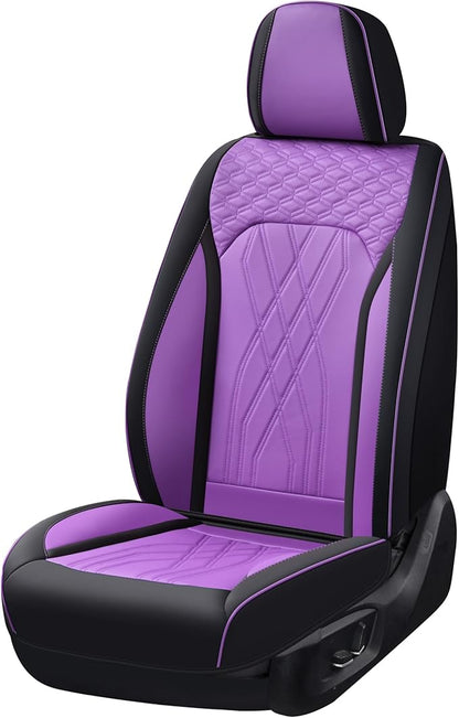 FLORICH Seat Covers for Cars Purple Leather Car Seat Covers Front Pair Non-Slip Full Coverage Seat Cushion Automotive Car Seat Cover Universal Fit for Most Car Truck SUV, Black&Purple