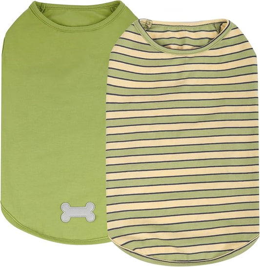KYEESE 2Pack Dog Shirt, Soft Striped Dogs T Shirts, Lightweight Doggie Tank Top Cat Clothes, Sleeveless Dog Shirt for Small Dogs, Stretchy Pet Vest, Green, Small