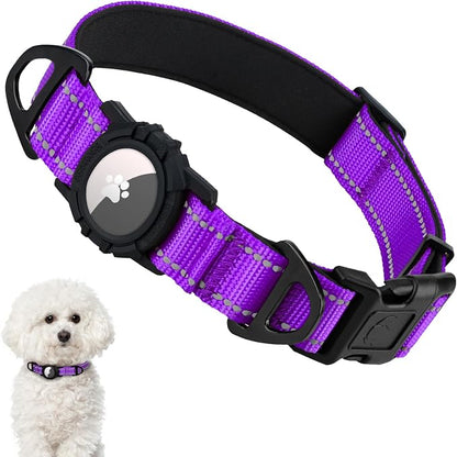 Taglory AirTag Dog Collar with Waterproof Holder for Small Dogs, Purple, S | Reflective for Night Walks & Low-Light Safety, Track Your Pup Peace of Mind, Adjustable Soft Padded, No More Dangling Tags