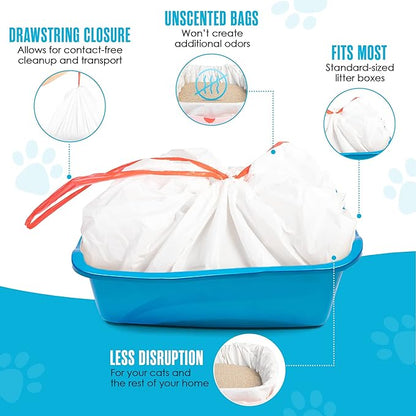 Houseables Cat Litter Bags, Cat Box Liners, Litter Box Liners, Litterbox Bags, 37" x 18" 30 Pack, For Kitty Pan, Jumbo, Large, Heavy Duty, Poop Holder, Waste, Disposable, Unscented, w/Drawstring