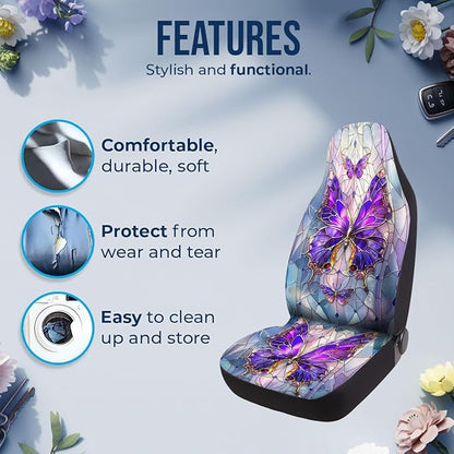 GENANY Purple Butterfly Car Seat Covers Set of 2, Breathable Front Seat Covers for Truck Sedan SUV, Purple Car Accessories, Butterfly Gift for Women