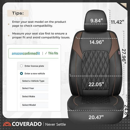 Coverado Seat Covers, Car Seat Covers Front Seats, Automotive Seat Covers, Waterproof Leather Car Seat Covers, Car Seat Cushion, Driver Seat Covers Car Seat Protector Fit Most Cars Truck, Black&Coffee