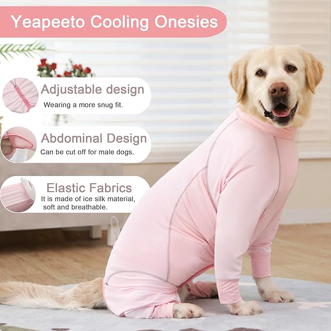 Dog Sun Protection Cooling Suit UPF 50+, Quick-Dry Breathable Jumpsuit for Large & Medium Dogs, Outdoor Dirt-Resistant Shedding Control Pet Apparel (Blush Pink, X-Large)