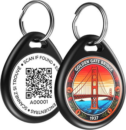 Dog Tags Personalized for Pets, Golden Gate Bridge QR Code Dog Name Tags for Pet Collar, Online Profile, Scan Location Alerts, (Black Bridge)