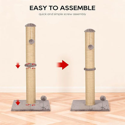 FDW 33 Inch Cat Scratching Post Cat Scratcher Natural Sisal Rope Scratch Post Trees with Hanging Ball for Indoor Cats and Adults,Light Gray